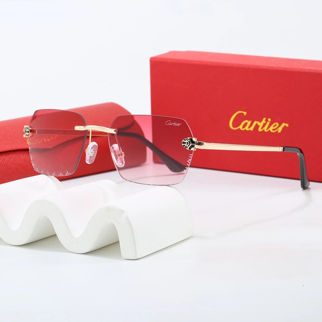 Cartier Red Tinted Lens Geometric Sunglasses, Polished Frame Style 05