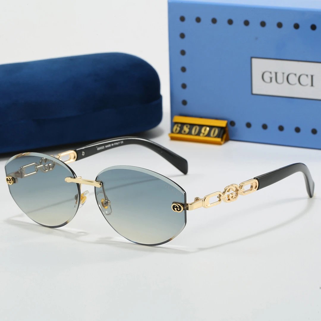 Gucci Blue Tinted Lens Square Sunglasses, Polished Frame Style 35