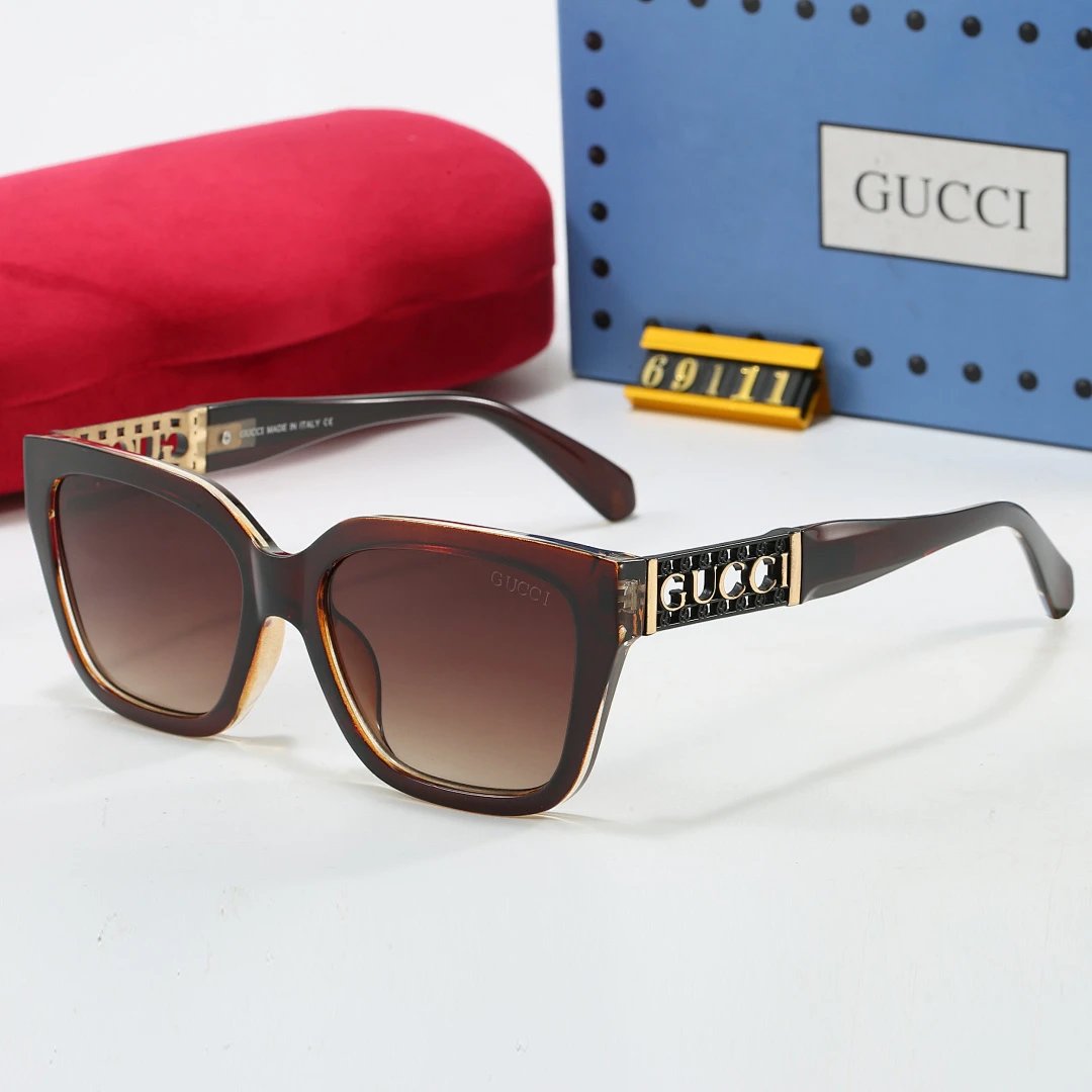 Gucci Brown Tinted Lens Square Sunglasses, Polished Frame Style 18