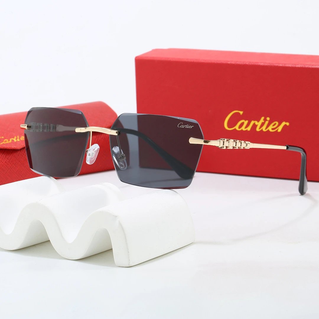 Cartier Red Tinted Lens Geometric Sunglasses, Polished Frame Style 07