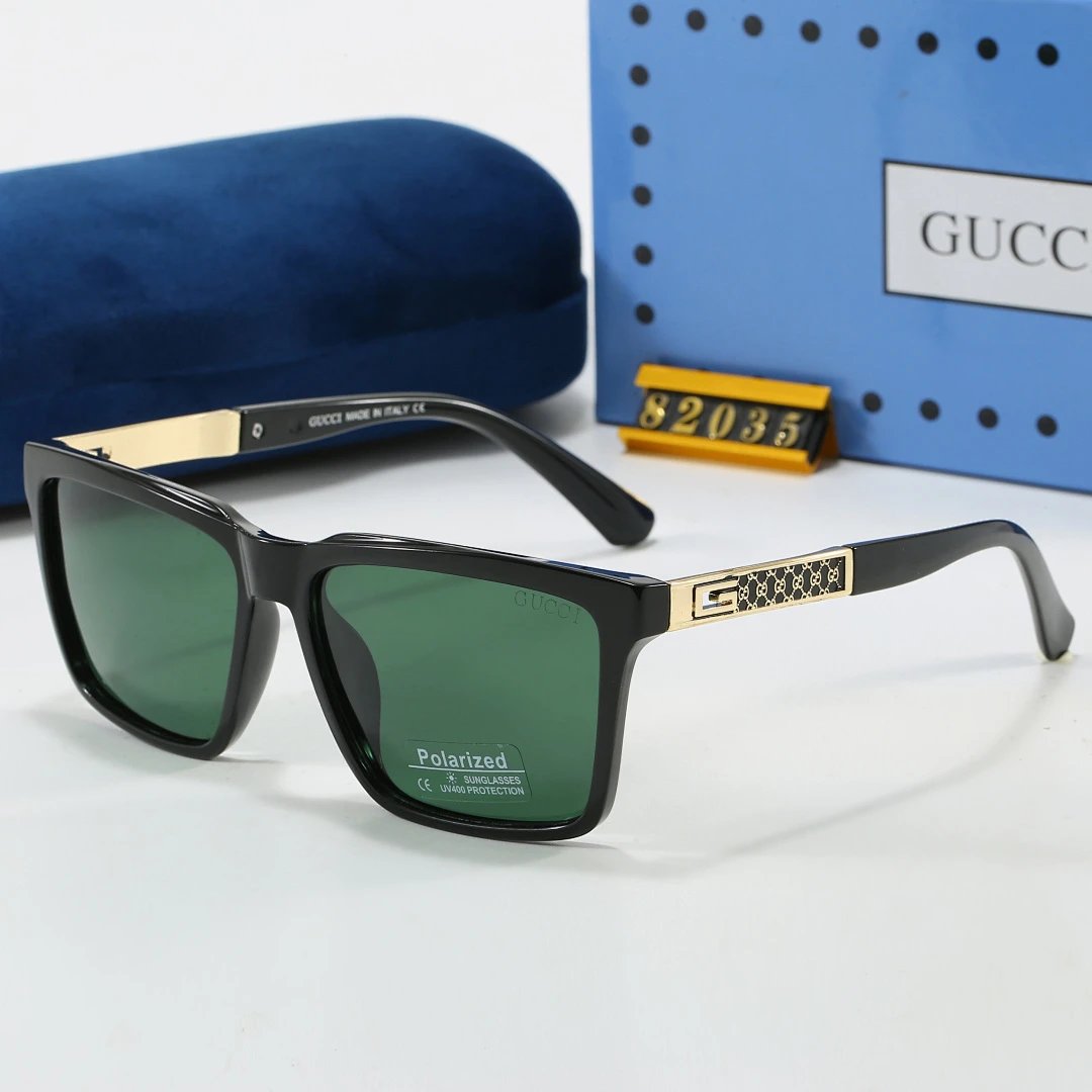 Gucci Blue Tinted Lens Square Sunglasses, Polished Frame Style 32