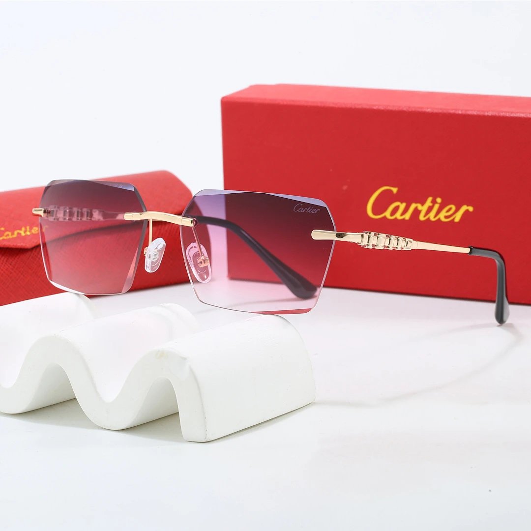 Cartier Red Tinted Lens Geometric Sunglasses, Polished Frame Style 05