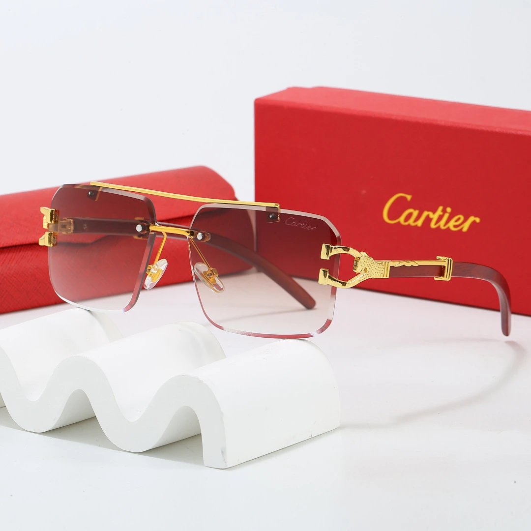 Cartier Brown Tinted Lens Geometric Sunglasses, Polished Frame Style 02