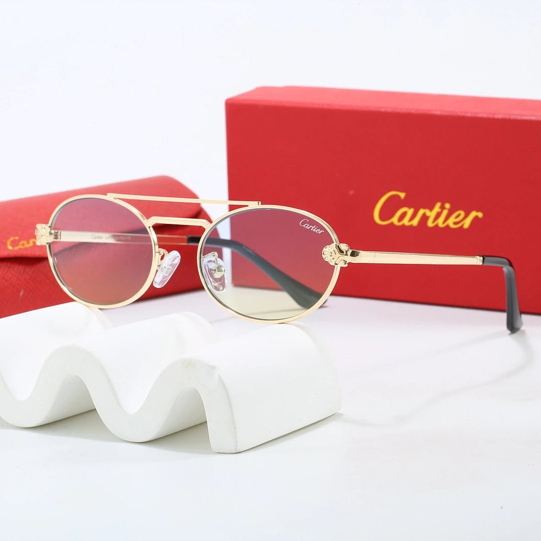 Cartier Red Tinted Lens Geometric Sunglasses, Polished Frame Style 02