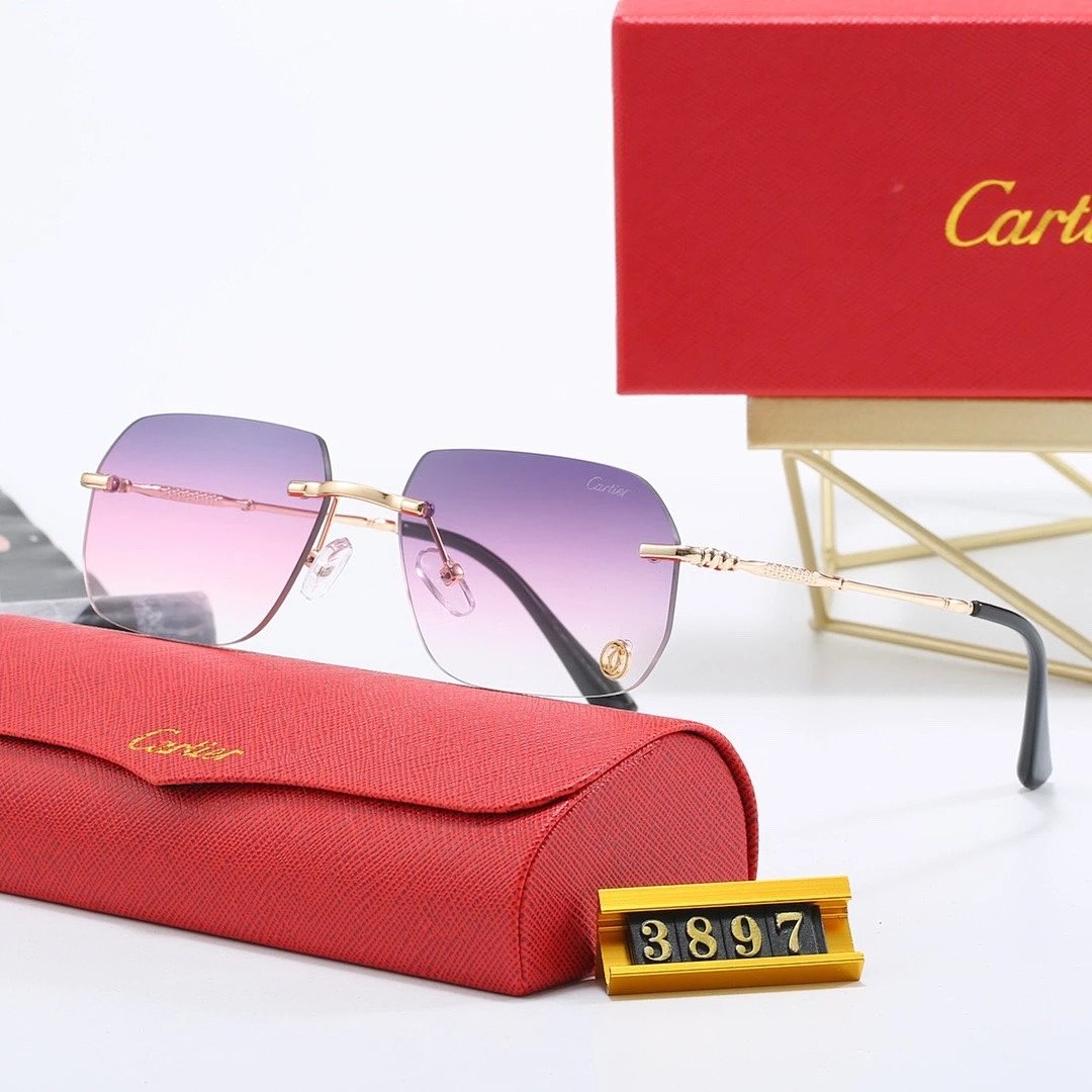 Cartier Red Tinted Lens Geometric Sunglasses, Polished Frame Style 03