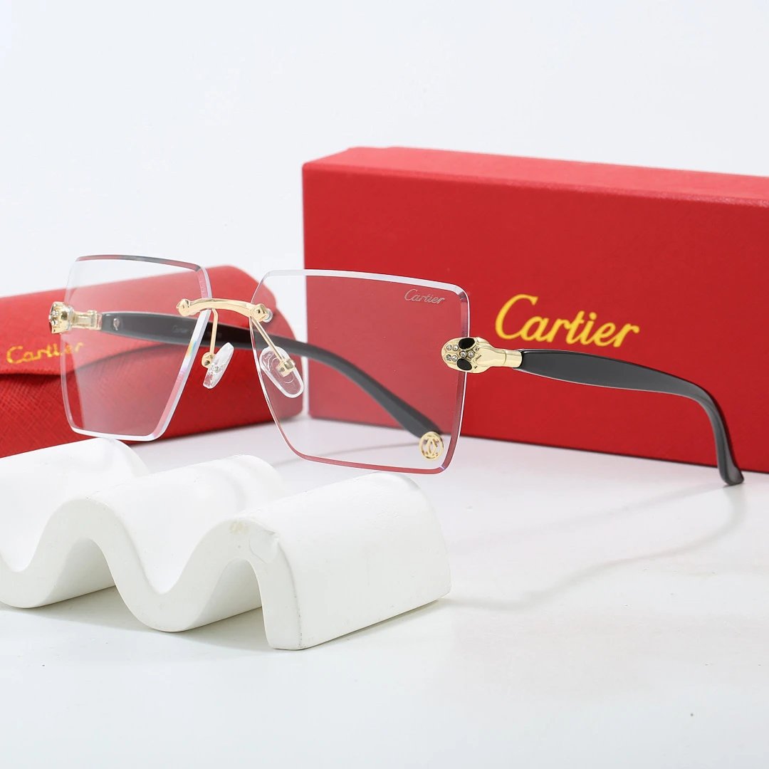 Cartier Red Tinted Lens Geometric Sunglasses, Polished Frame Style 02