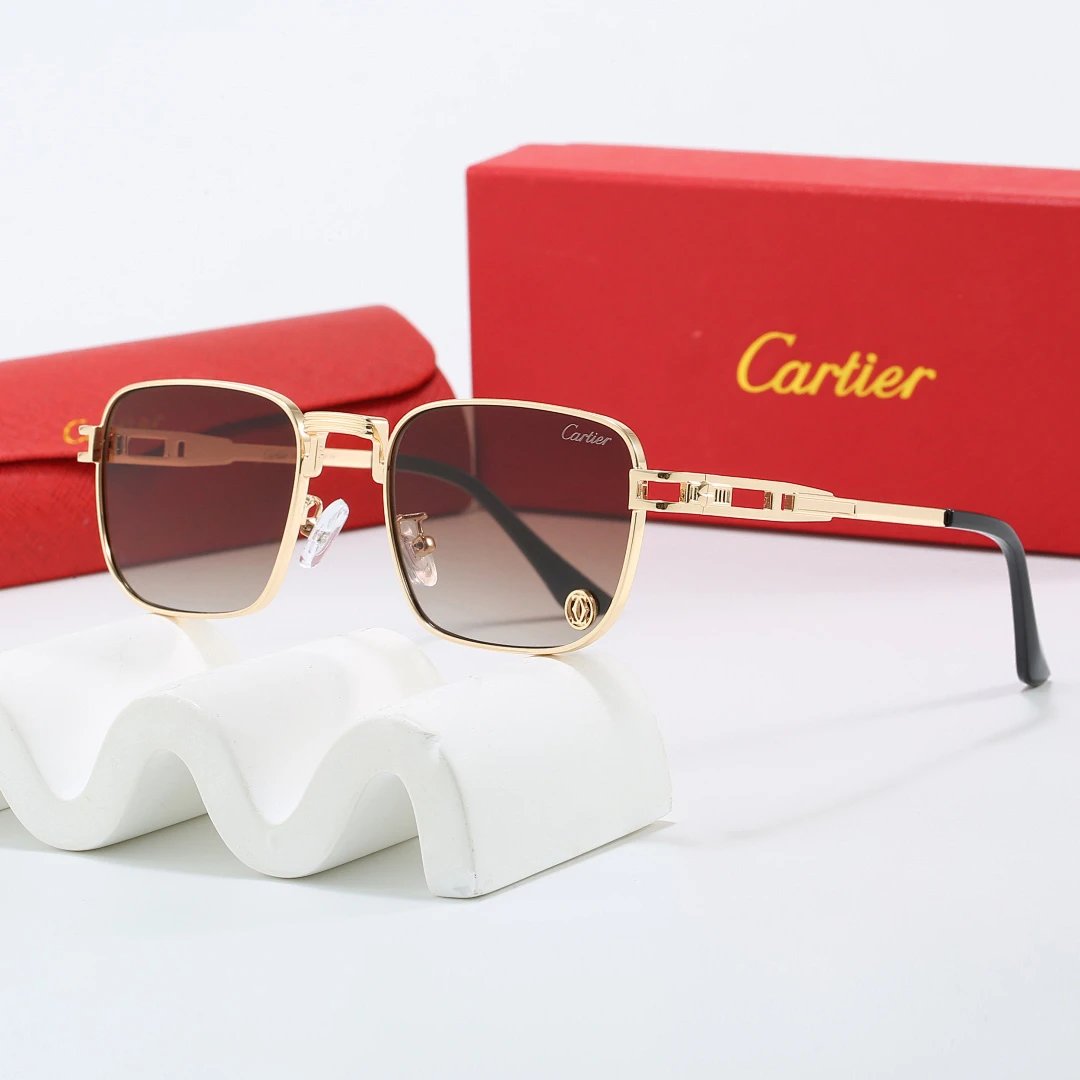 Cartier Red Tinted Lens Geometric Sunglasses, Polished Frame Style 05