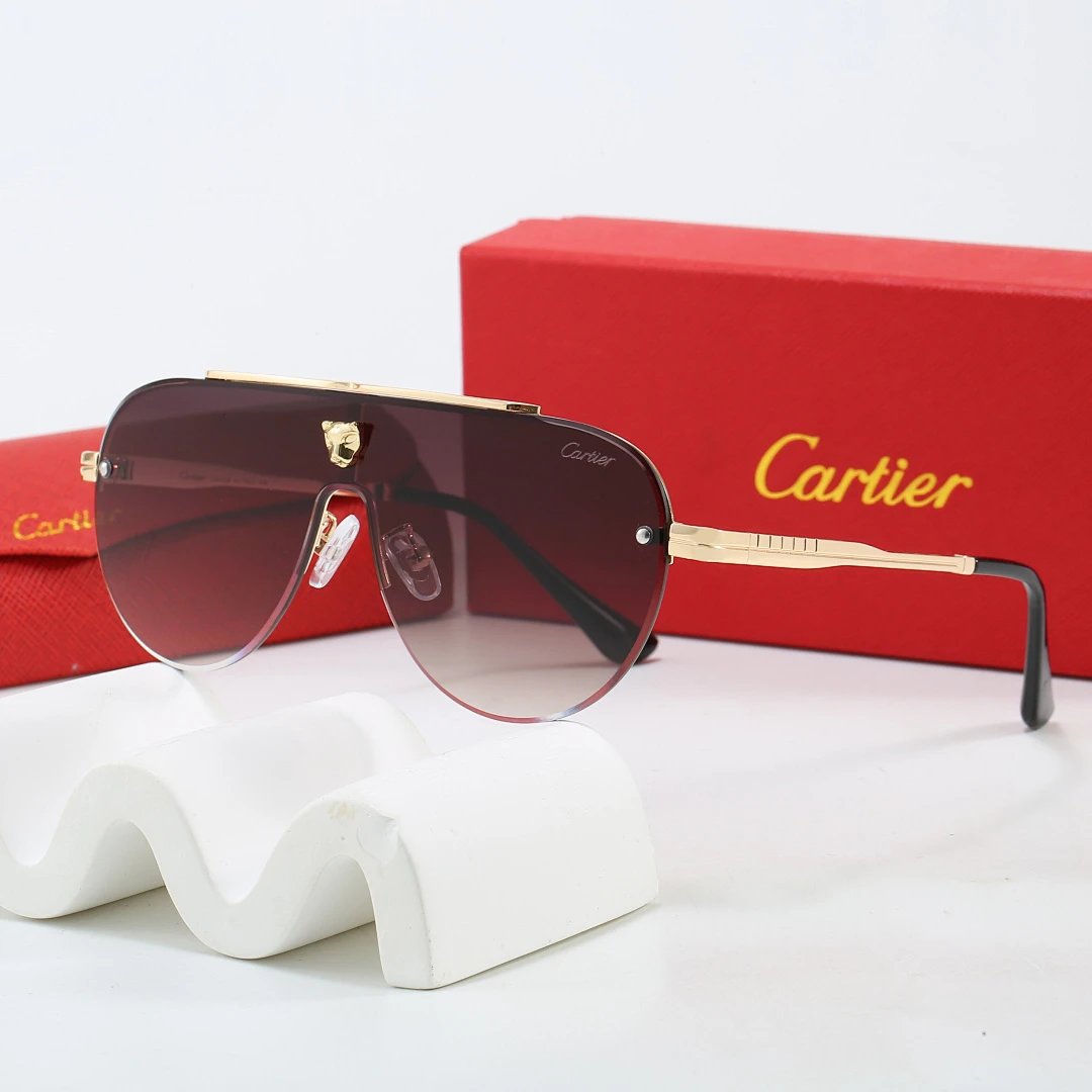 Cartier Red Tinted Lens Geometric Sunglasses, Polished Frame Style 06