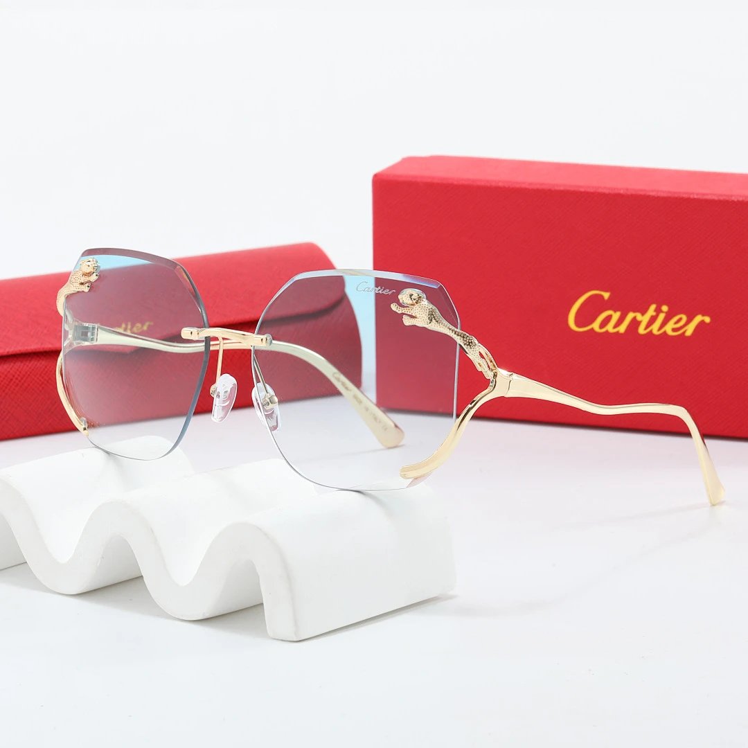 Cartier Red Tinted Lens Geometric Sunglasses, Polished Frame Style 21