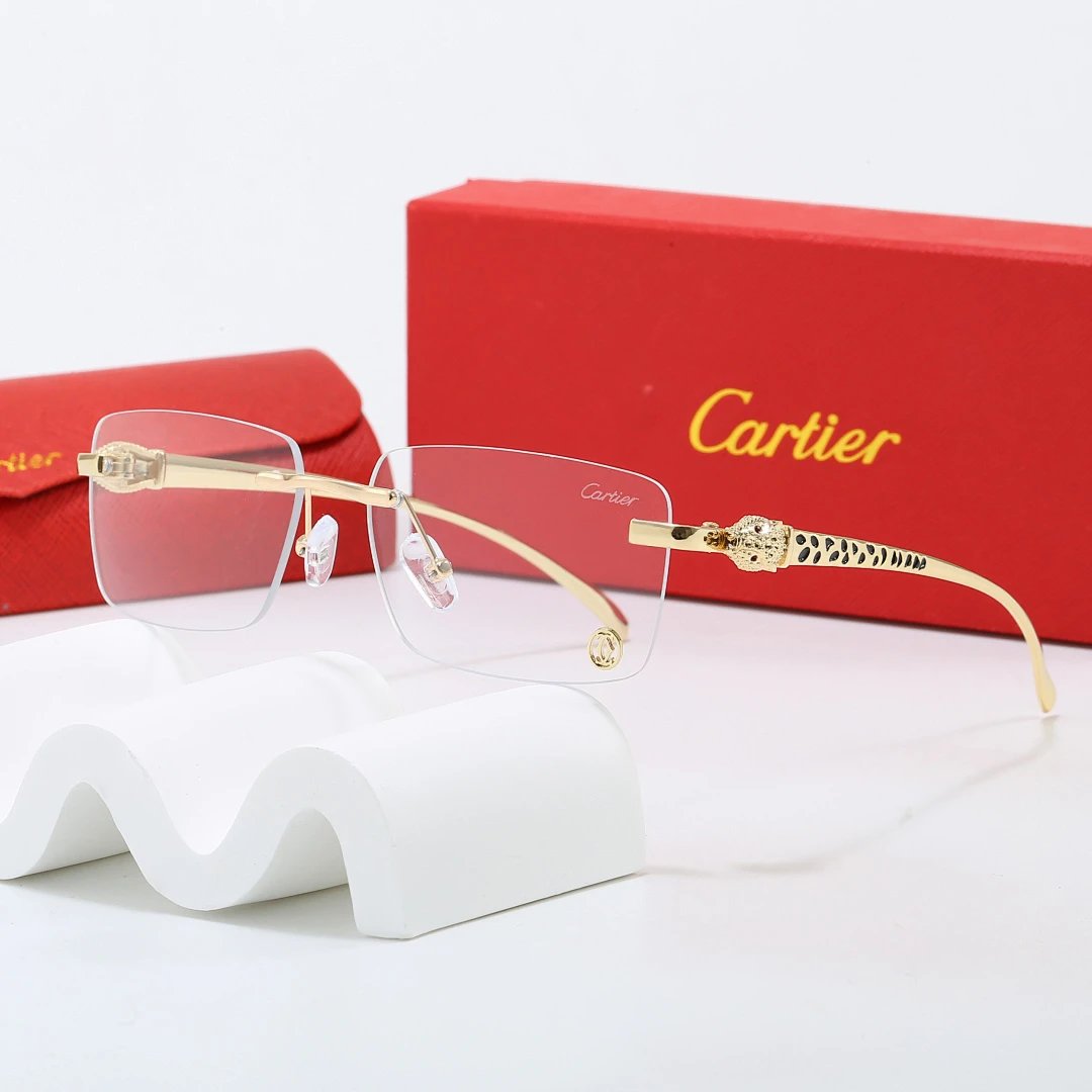 Cartier Red Tinted Lens Geometric Sunglasses, Polished Frame Style 03