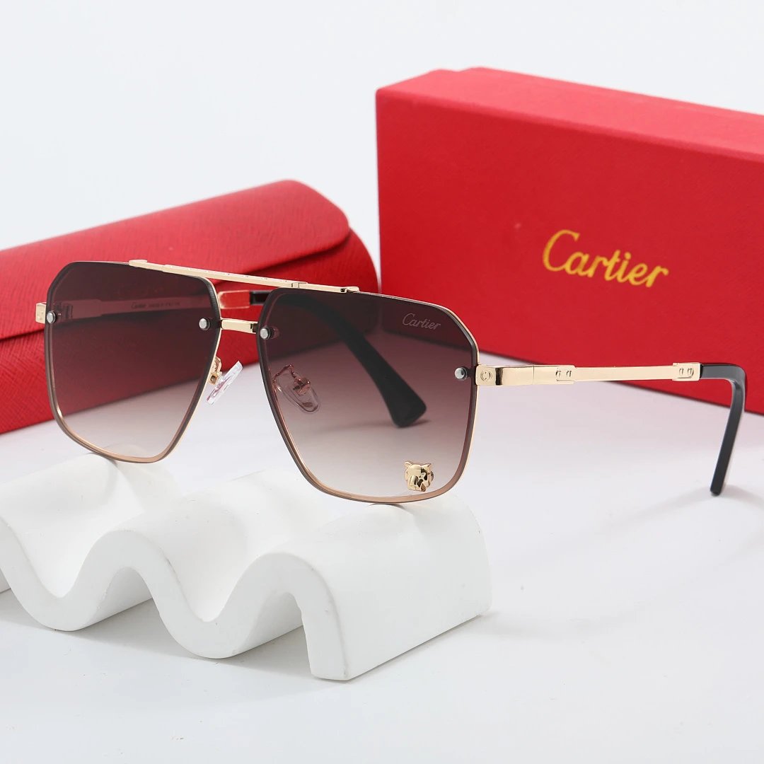 Cartier Red Tinted Lens Geometric Sunglasses, Polished Frame Style 31