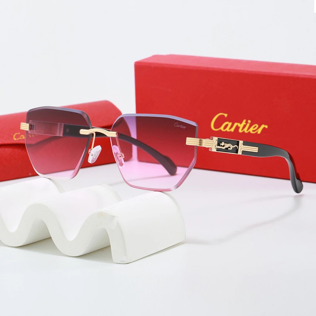 Cartier Red Tinted Lens Geometric Sunglasses, Polished Frame Style 05