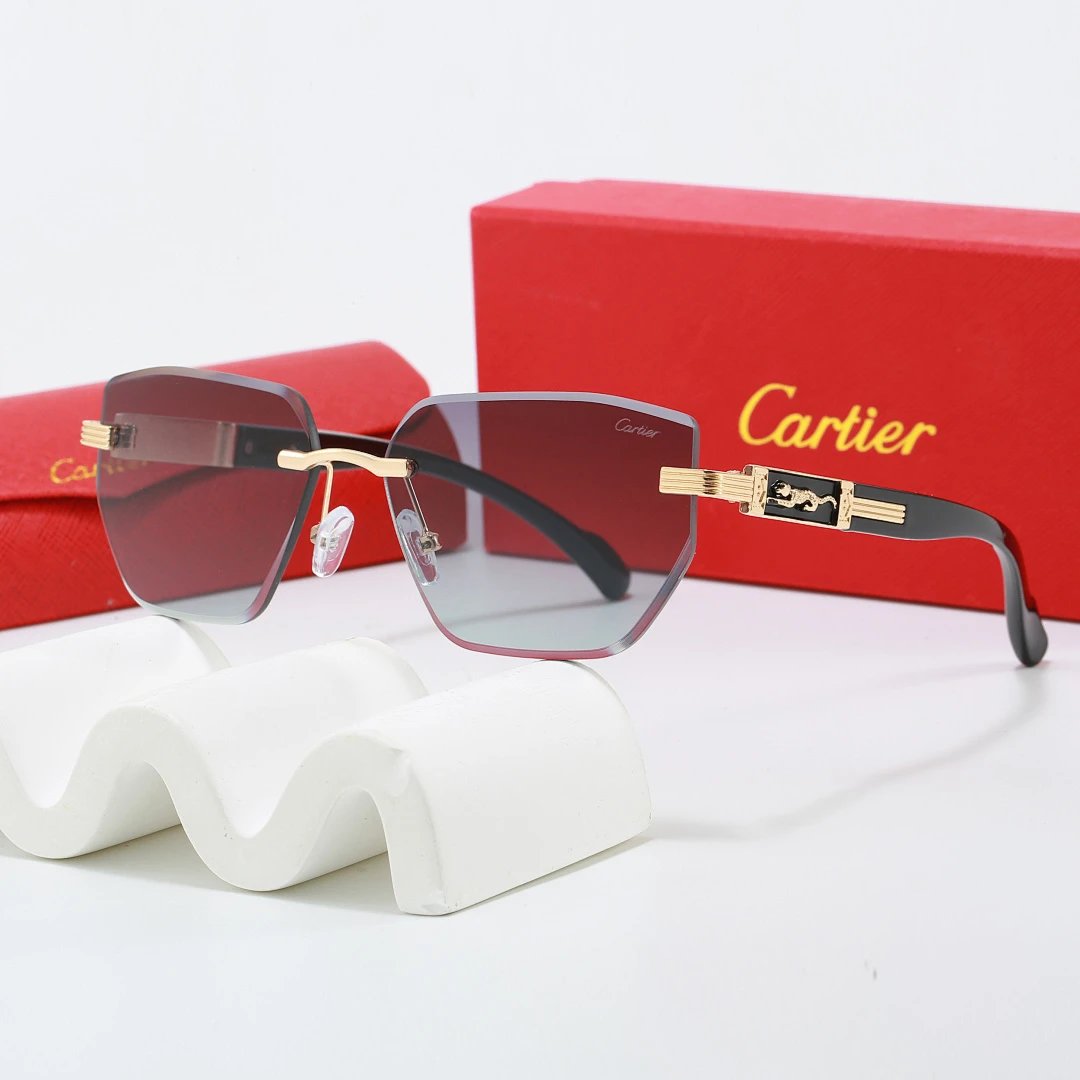 Cartier Red Tinted Lens Geometric Sunglasses, Polished Frame Style 02