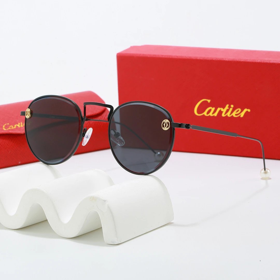 Cartier Red Tinted Lens Geometric Sunglasses, Polished Frame Style 03