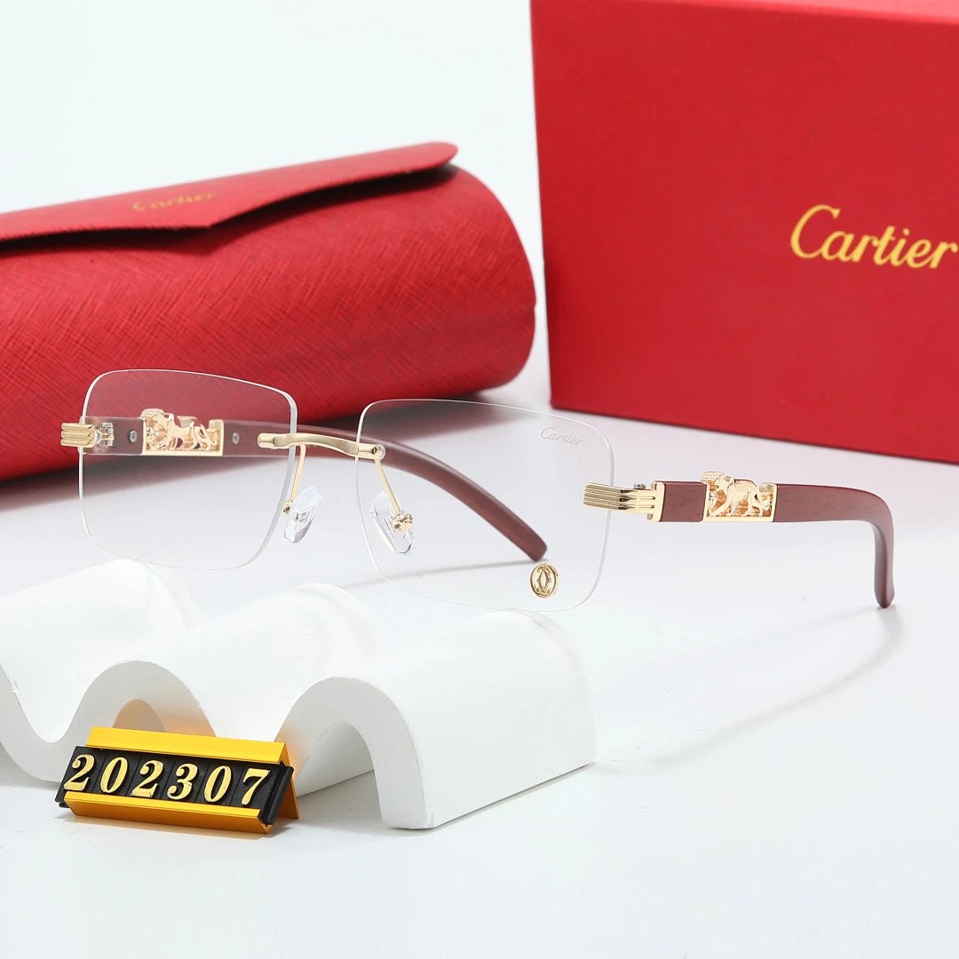 Cartier Red Tinted Lens Geometric Sunglasses, Polished Frame Style 14