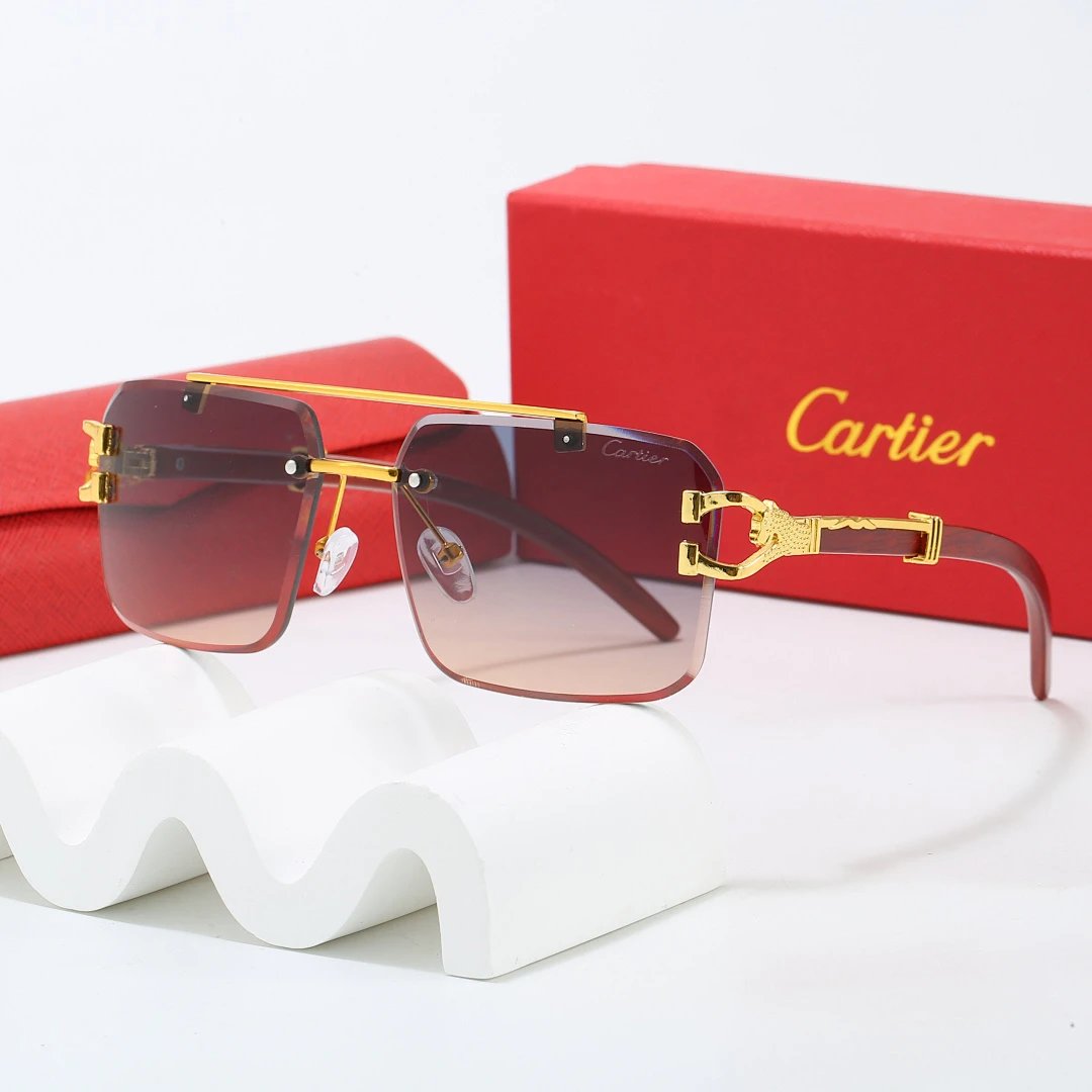 Cartier Red Tinted Lens Geometric Sunglasses, Polished Frame Style 05