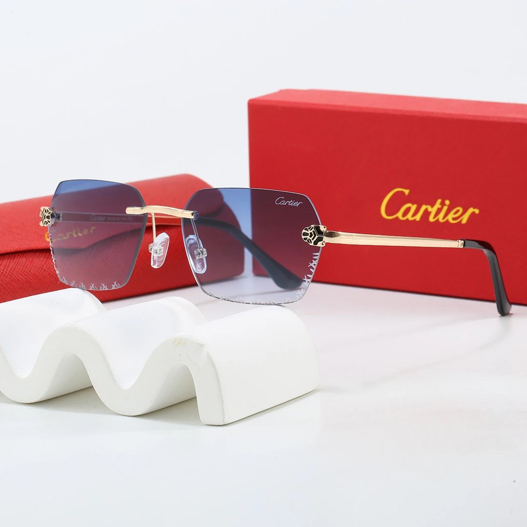 Cartier Red Tinted Lens Geometric Sunglasses, Polished Frame Style 03