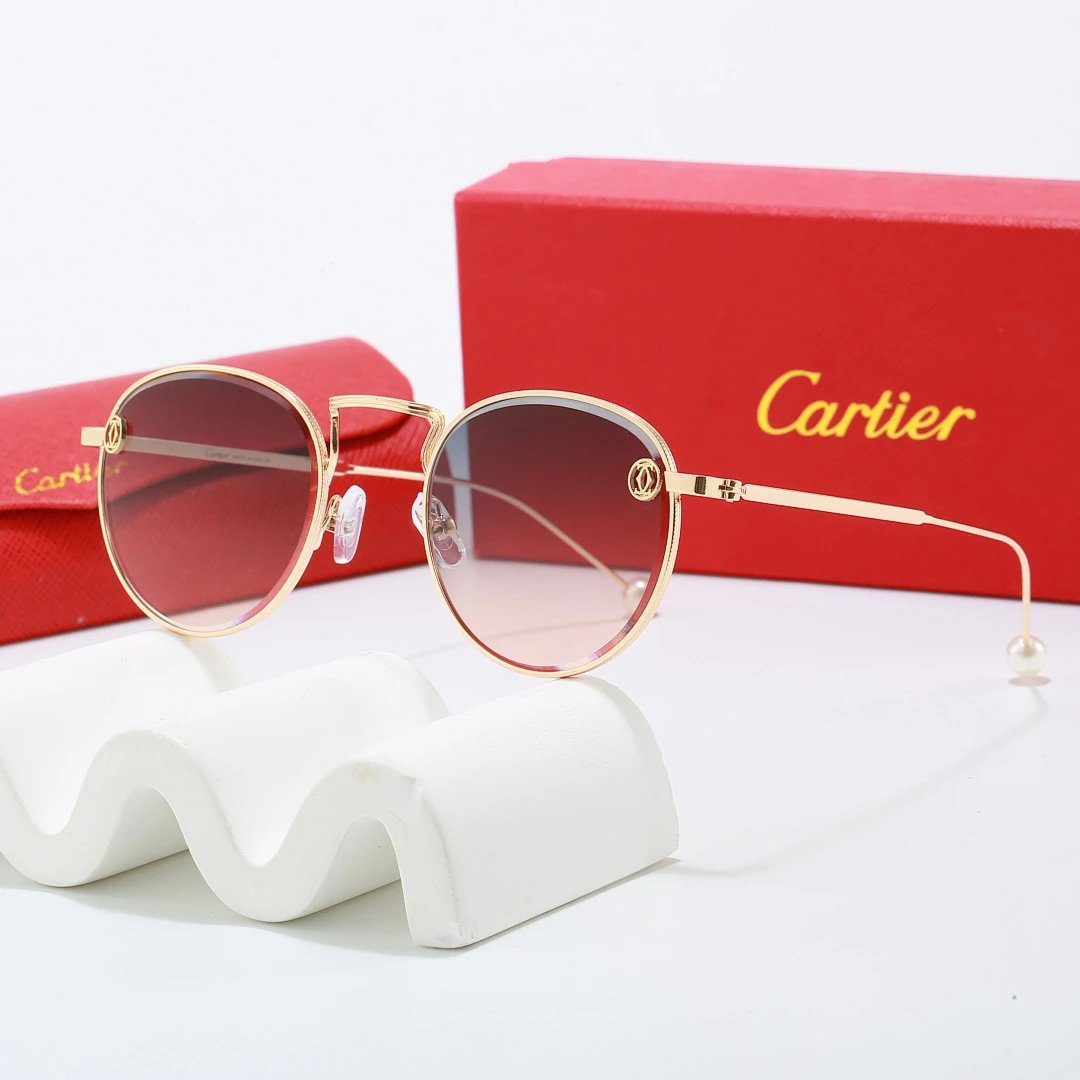 Cartier Red Tinted Lens Geometric Sunglasses, Polished Frame Style 02