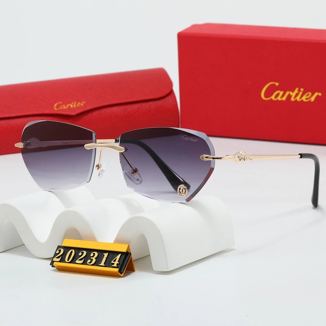Cartier Red Tinted Lens Geometric Sunglasses, Polished Frame Style 21