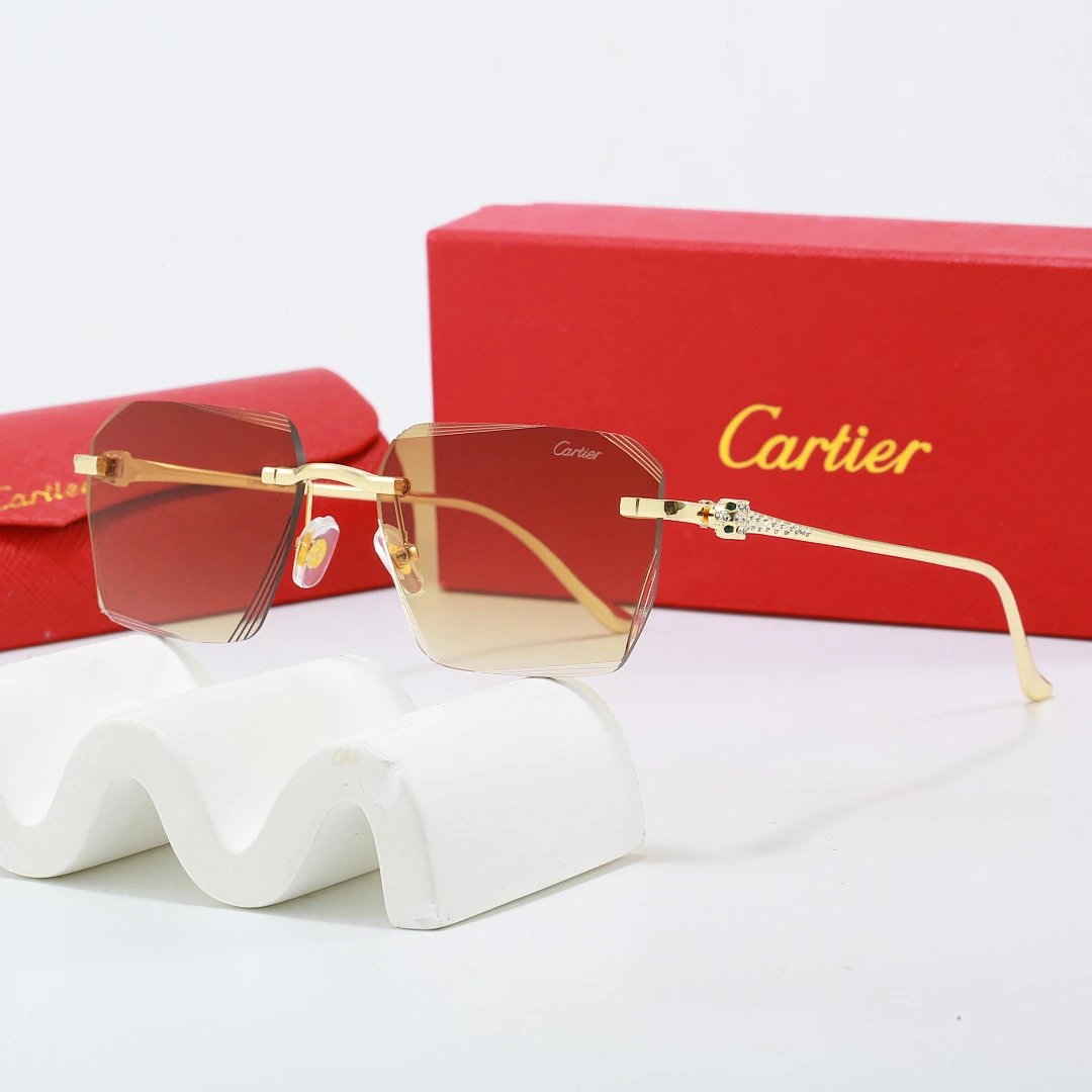 Cartier Brown Tinted Lens Geometric Sunglasses, Polished Frame Style 01