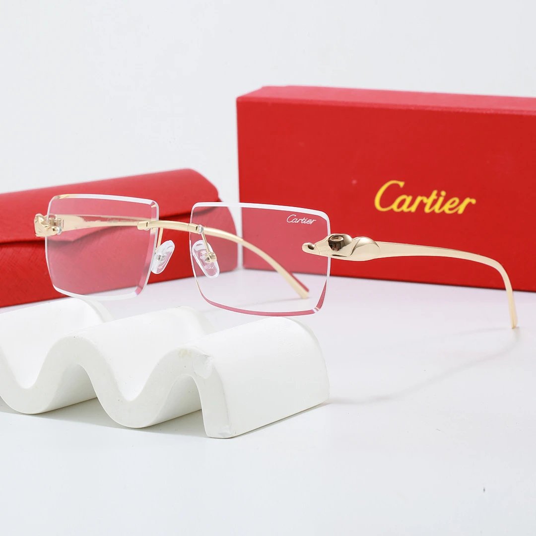Cartier Red Tinted Lens Geometric Sunglasses, Polished Frame Style 08