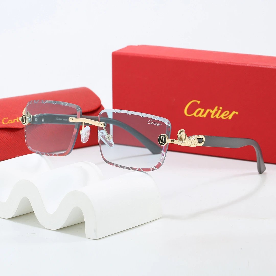 Cartier Red Tinted Lens Geometric Sunglasses, Polished Frame Style 04