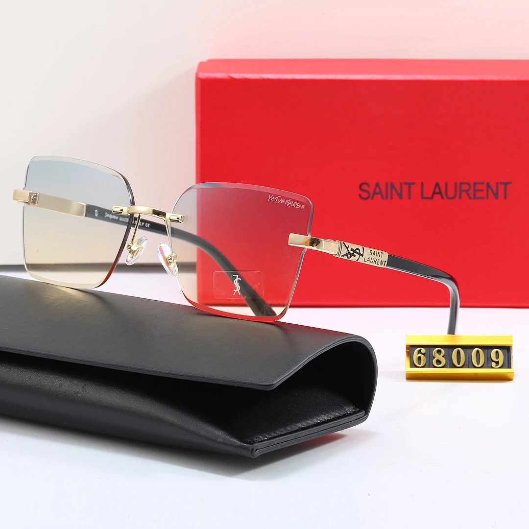 Saint Laurent Red Tinted Lens Square Sunglasses, Polished Frame Style 13