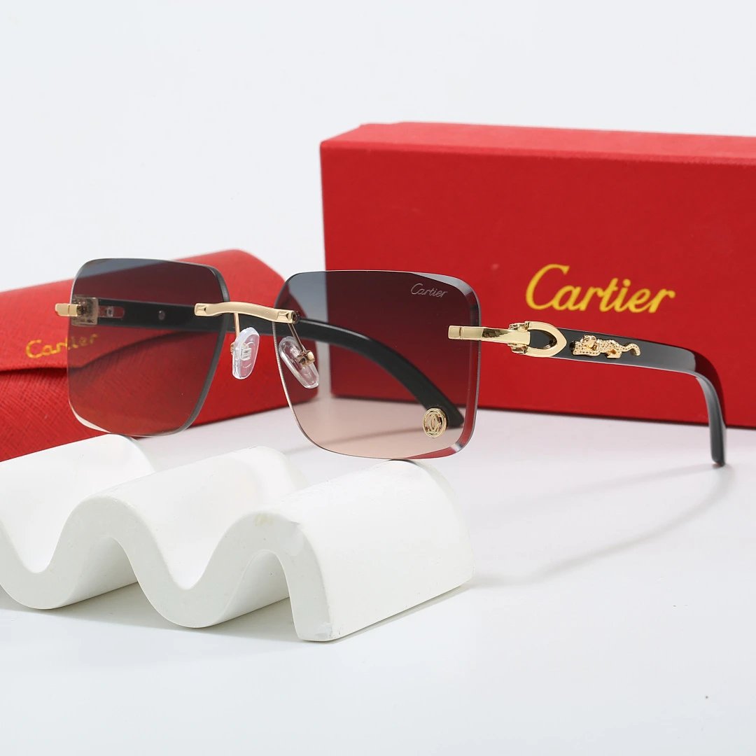 Cartier Red Tinted Lens Geometric Sunglasses, Polished Frame Style 06