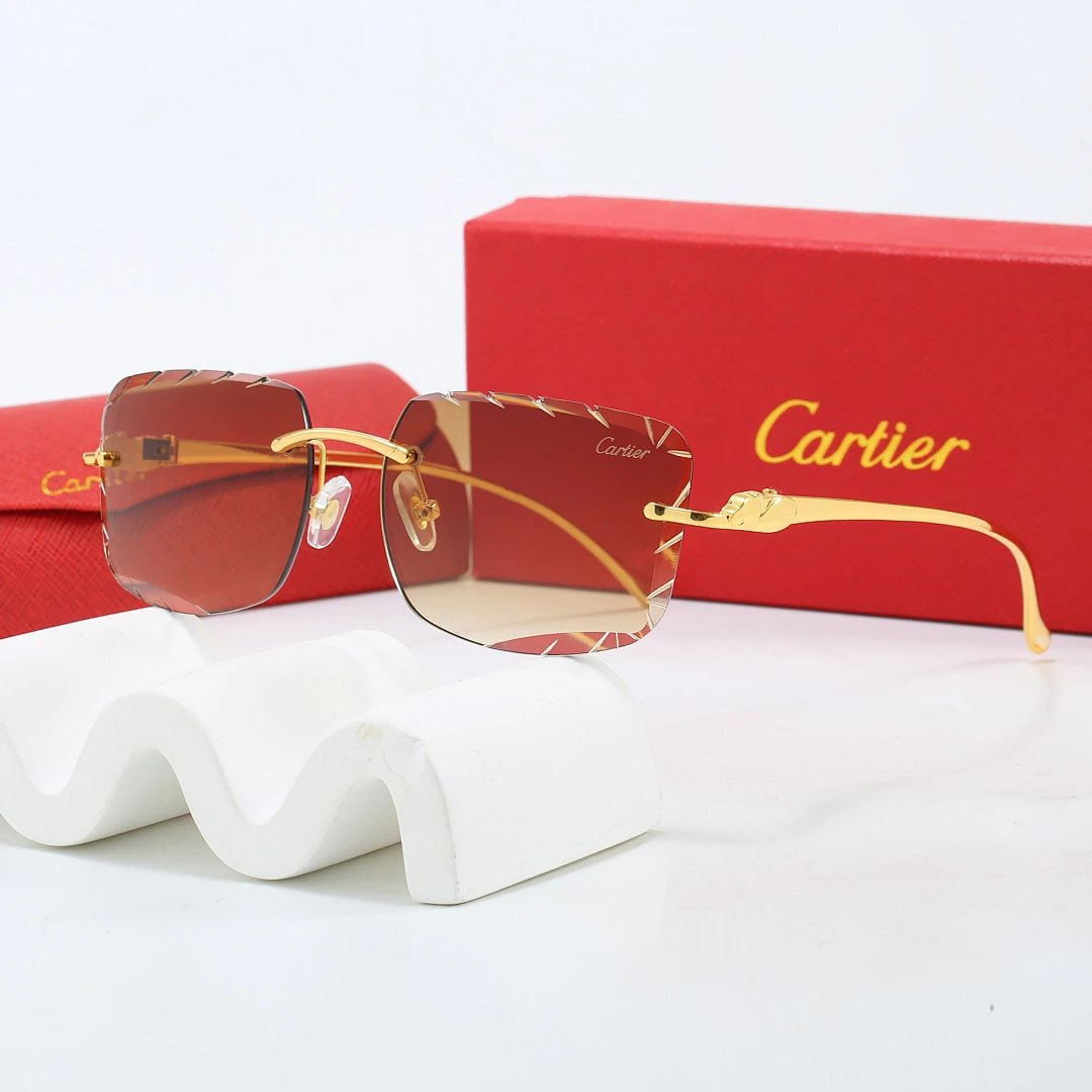 Cartier Red Tinted Lens Geometric Sunglasses, Polished Frame Style 02