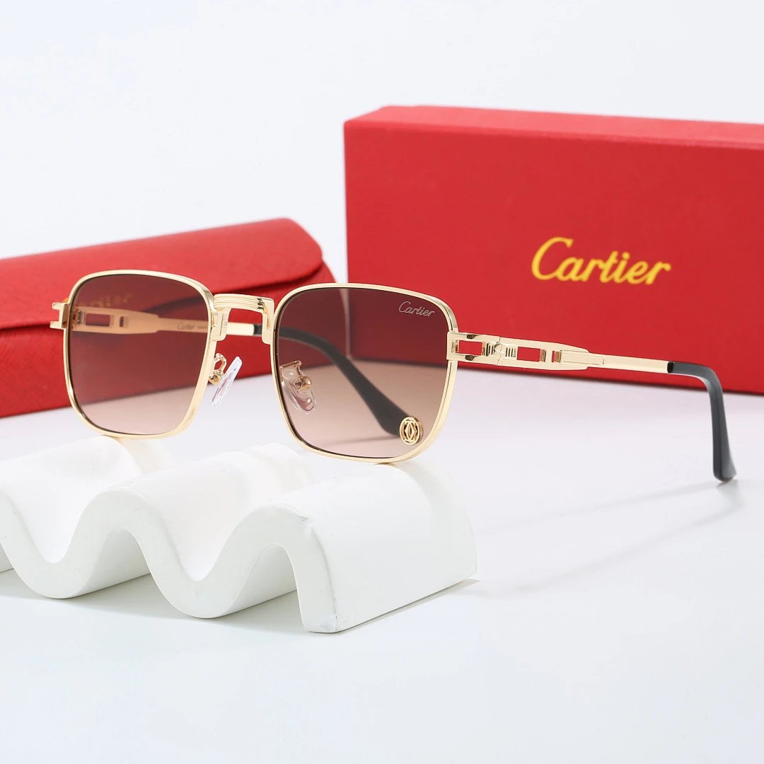 Cartier Red Tinted Lens Geometric Sunglasses, Polished Frame Style 06