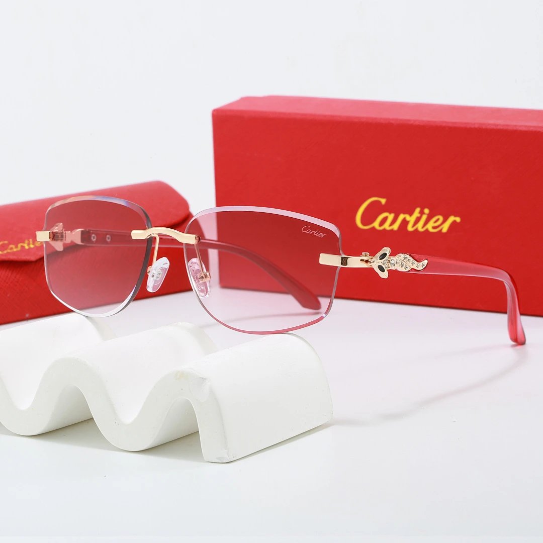 Cartier Red Tinted Lens Geometric Sunglasses, Polished Frame Style 03