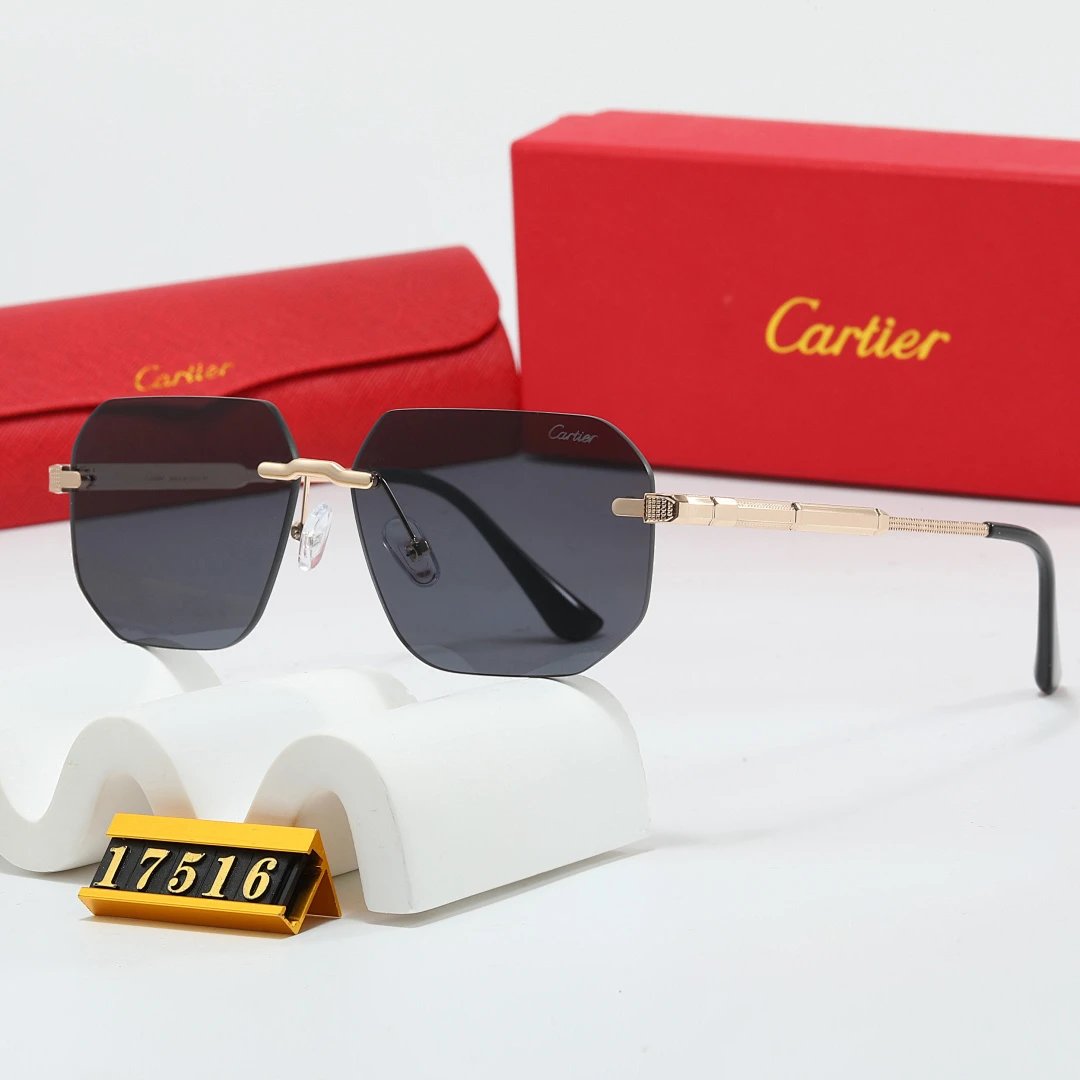 Cartier Red Tinted Lens Geometric Sunglasses, Polished Frame Style 11