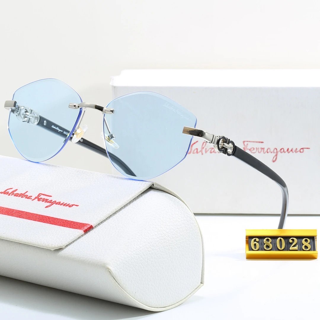 Ferragamo Black Tinted Lens Square Sunglasses, Polished Frame Style 07