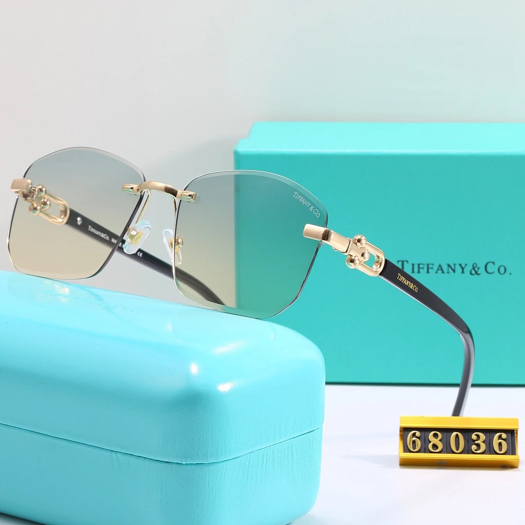 TIFFANY Green Tinted Gradient Lens Sunglasses, Elegant Frame Style 05