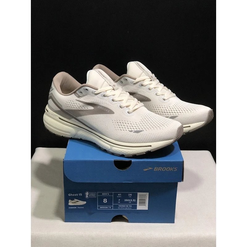 Brooks Ghost 15 Running Shoes White Grey - Style 3