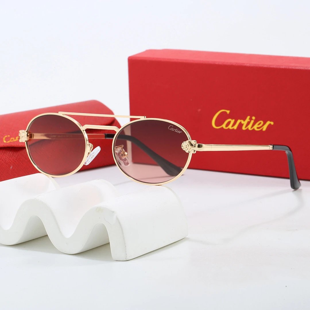 Cartier Red Tinted Lens Geometric Sunglasses, Polished Frame Style 01