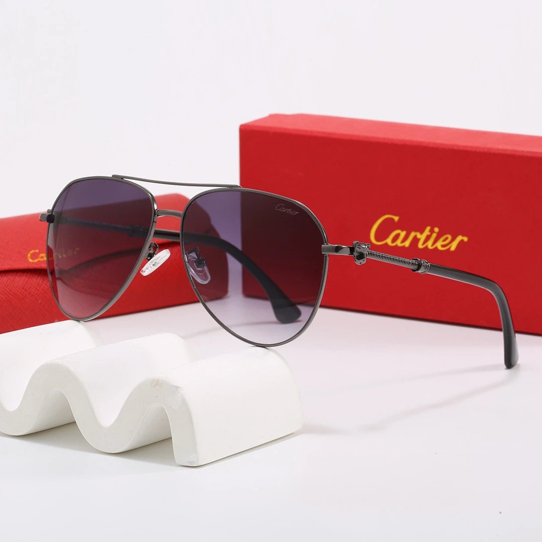 Cartier Red Tinted Lens Geometric Sunglasses, Polished Frame Style 04