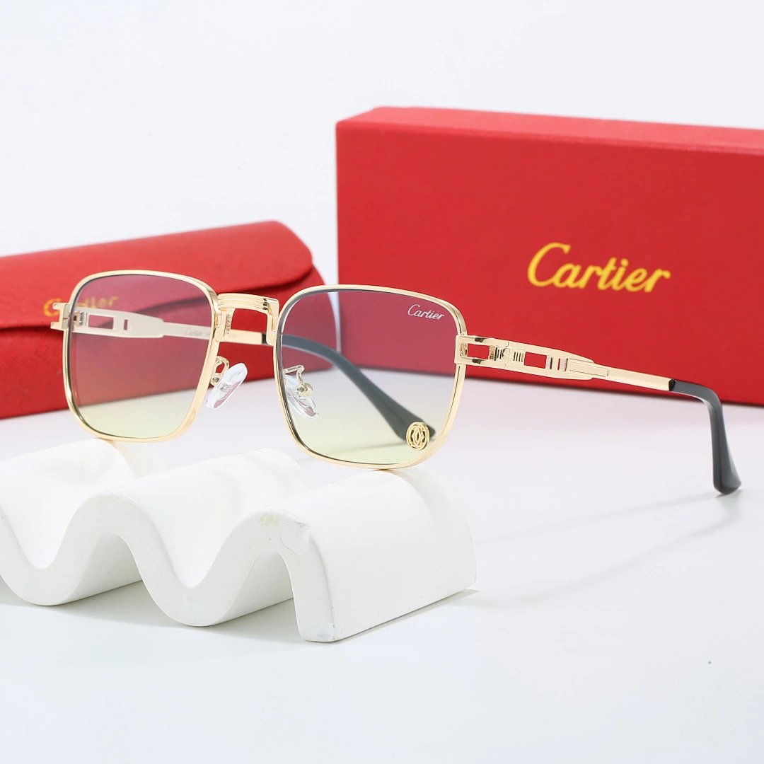 Cartier Red Tinted Lens Geometric Sunglasses, Polished Frame Style 04