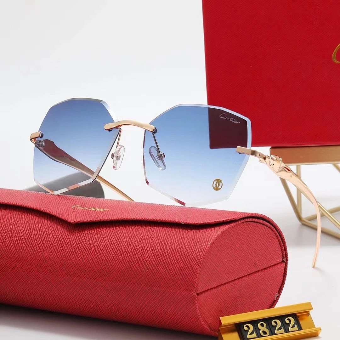 Cartier Red Tinted Lens Geometric Sunglasses, Polished Frame Style 06