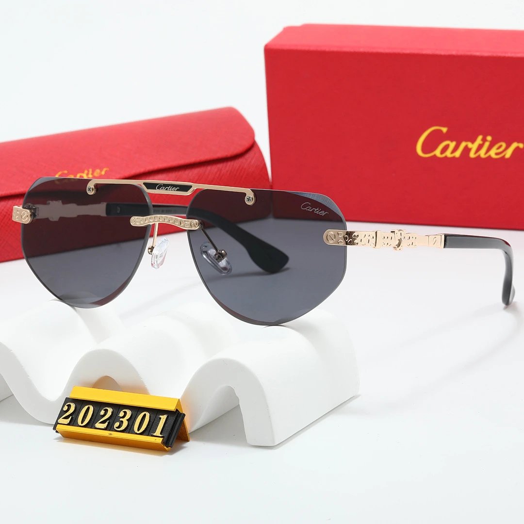 Cartier Red Tinted Lens Geometric Sunglasses, Polished Frame Style 22