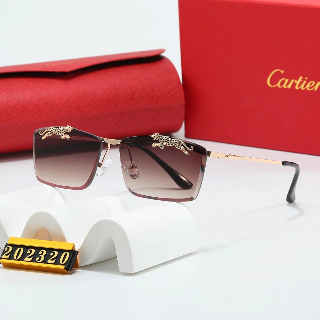 Cartier Red Tinted Lens Geometric Sunglasses, Polished Frame Style 24