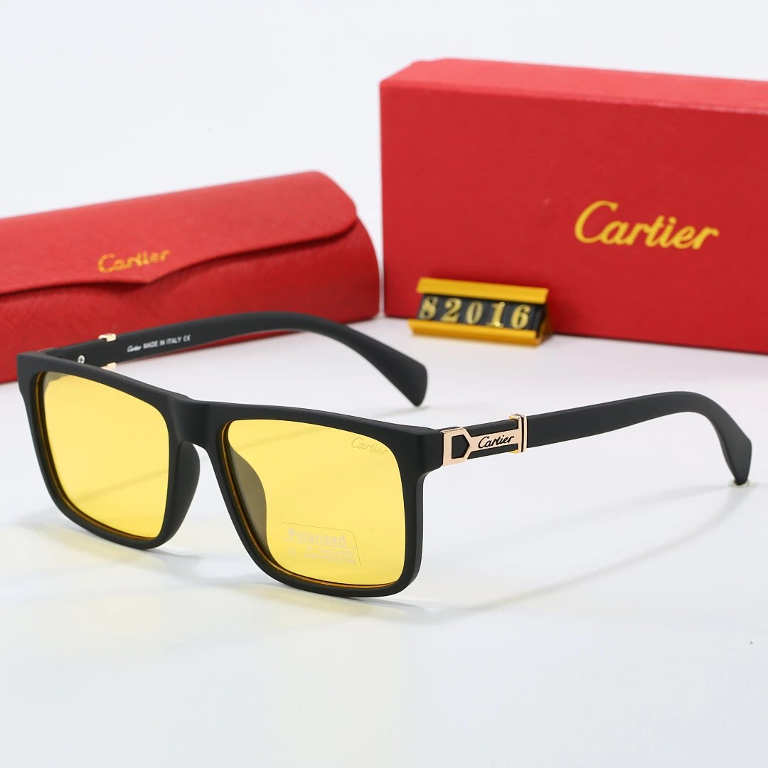 Cartier Red Tinted Lens Geometric Sunglasses, Polished Frame Style 01