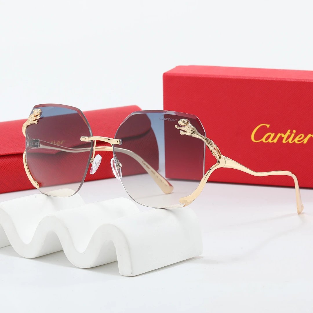 Cartier Red Tinted Lens Geometric Sunglasses, Polished Frame Style 23