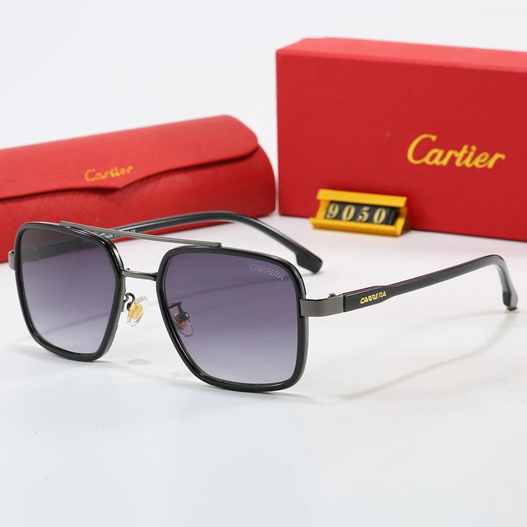 Cartier Red Tinted Lens Geometric Sunglasses, Polished Frame Style 02