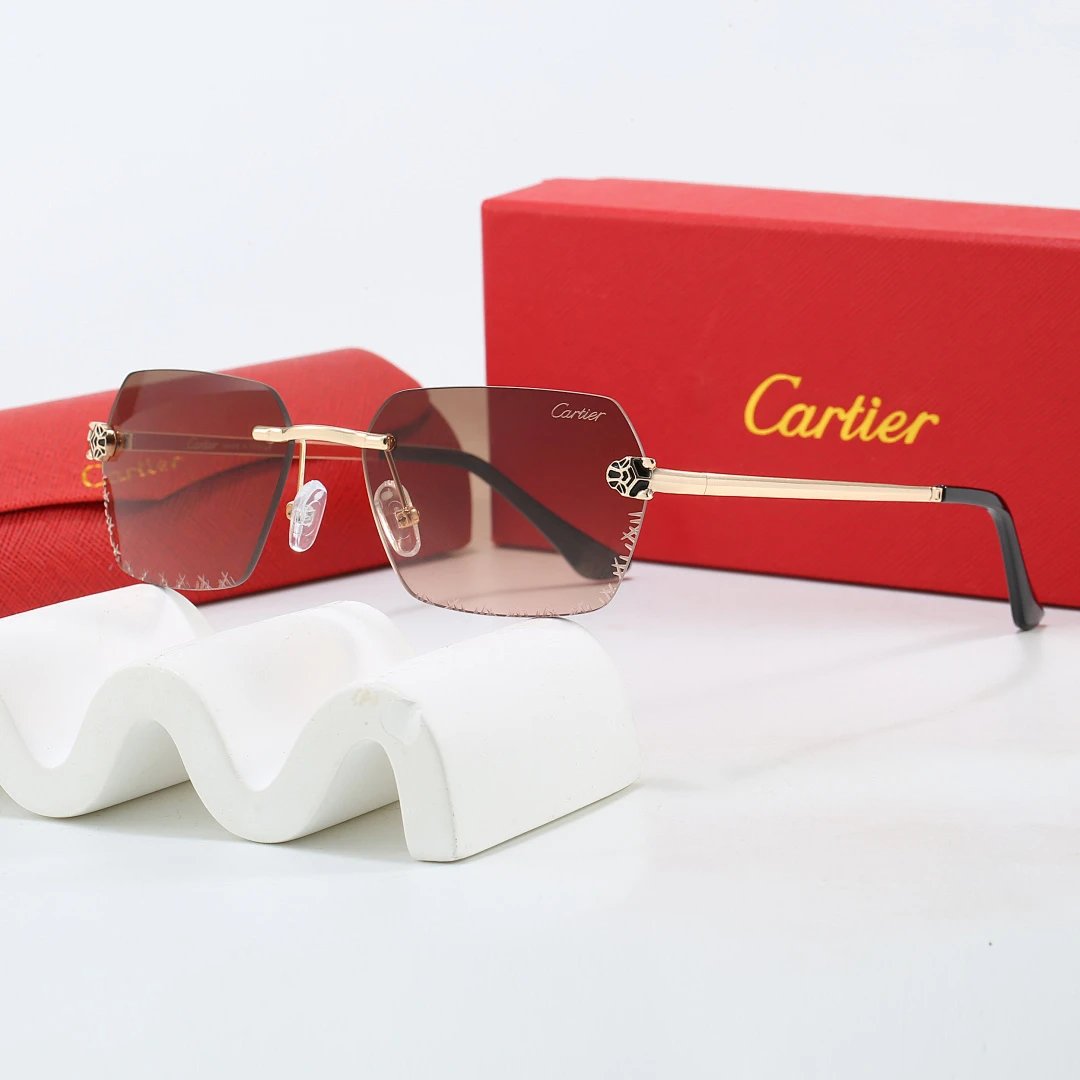 Cartier Red Tinted Lens Geometric Sunglasses, Polished Frame Style 07