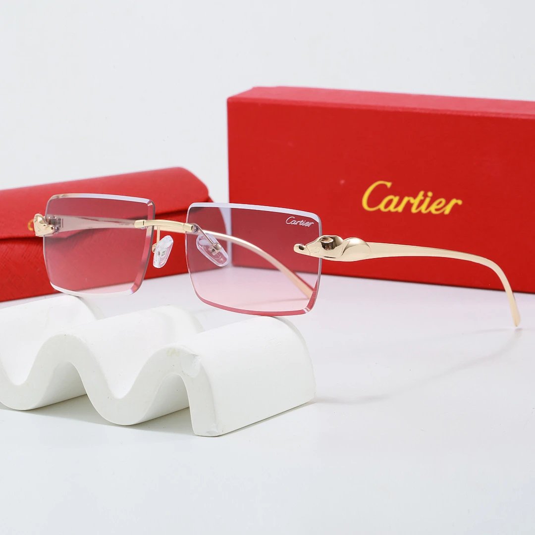 Cartier Red Tinted Lens Geometric Sunglasses, Polished Frame Style 07