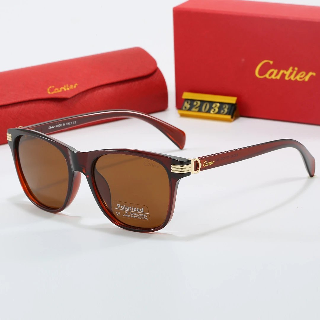 Cartier Red Tinted Lens Geometric Sunglasses, Polished Frame Style 06