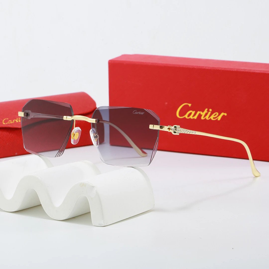 Cartier Red Tinted Lens Geometric Sunglasses, Polished Frame Style 04