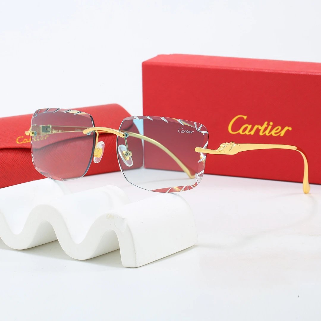 Cartier Red Tinted Lens Geometric Sunglasses, Polished Frame Style 04