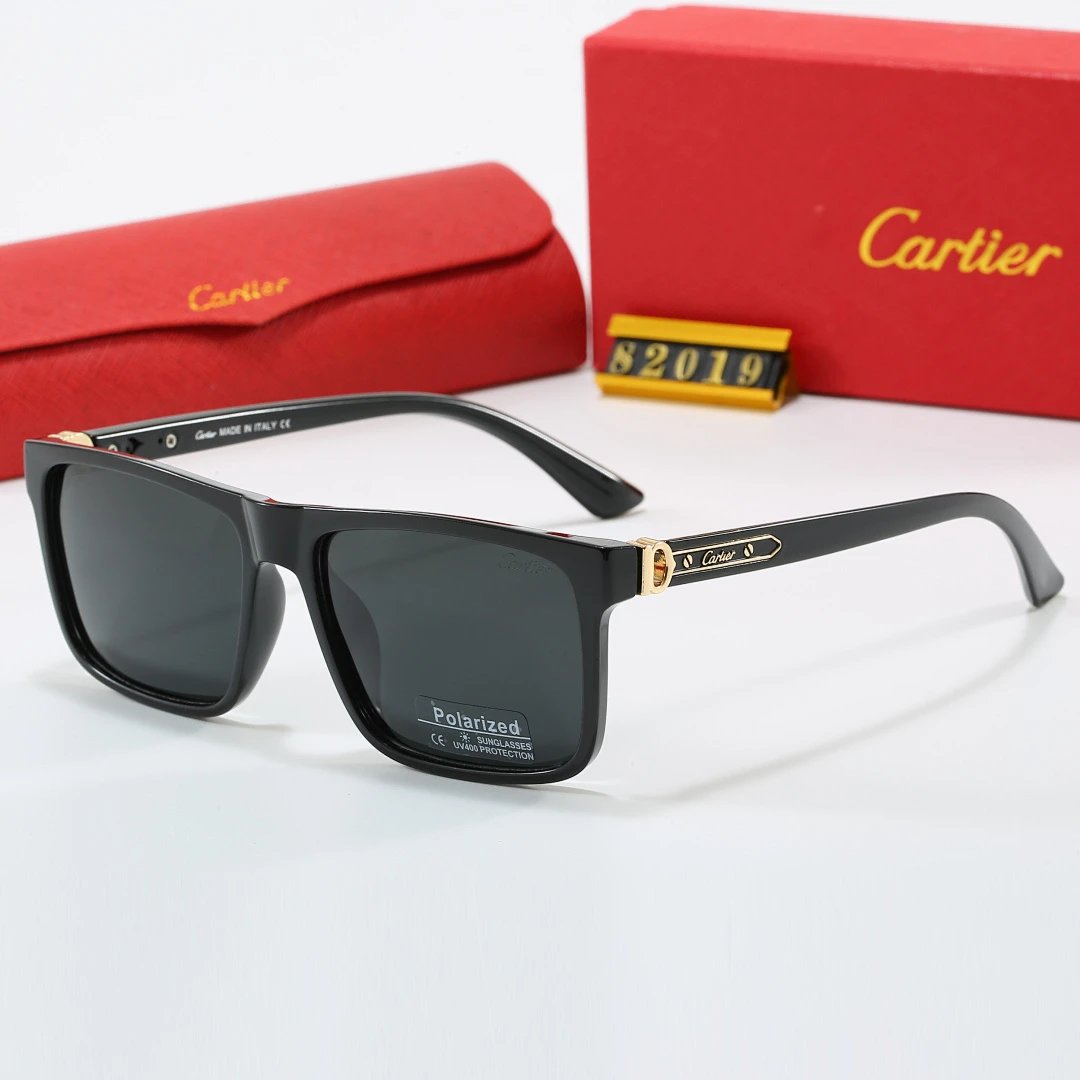 Cartier Red Tinted Lens Geometric Sunglasses, Polished Frame Style 04